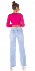 Preview: Bauchfreies Langarm-Top mit sexy Cutout und Soft-Cups - pink