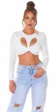 Bauchfreies Langarm-Top mit sexy Cutout und Soft-Cups - weiß