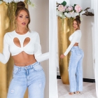 Preview: Bauchfreies Langarm-Top mit sexy Cutout und Soft-Cups - weiß