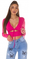 Bauchfreie Bluse zum knoten mit Cups - pink