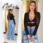 Preview: Bauchfreie Bluse zum knoten mit Cups - schwarz