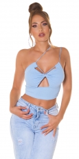 Sexy Träger- Stretch- Top mit Cutouts und Softcups - babyblau