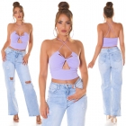 Preview: Sexy Träger- Stretch- Top mit Cutouts und Softcups - flieder