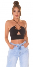 Sexy Träger- Stretch- Top mit Cutouts und Softcups - schwarz