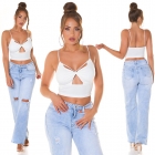 Preview: Sexy Träger- Stretch- Top mit Cutouts und Softcups - weiß