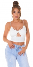 Sexy Träger- Stretch- Top mit Cutouts und Softcups - weiß