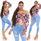 Preview: Süsses Carmen-Shirt mit Blümchen-Muster - schwarz