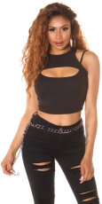 Ärmelloses Crop-Top im 2in1 Look mit sexy Cutout und Soft Cups - schwarz