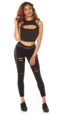 Preview: Ärmelloses Crop-Top im 2in1 Look mit sexy Cutout und Soft Cups - schwarz