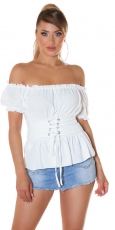 Schulterfreie Carmen-Bluse mit Volant-Abschluss - weiß