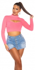 Kurz geschnittenes Langarm-Shirt im 2in1 Look - coral