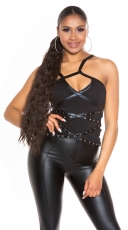 Sexy Party-Top mit Nieten und Leder-Effekten - schwarz