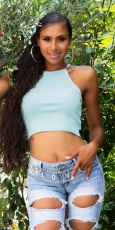 Preview: Bauchfreies Cropped-Top mit schmalen Trägern - mint