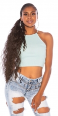 Bauchfreies Cropped-Top mit schmalen Trägern - mint