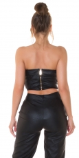 Preview: Bauchfreies Bandeau-Top im Leder-Look - schwarz
