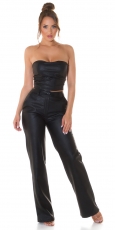 Preview: Bauchfreies Bandeau-Top im Leder-Look - schwarz