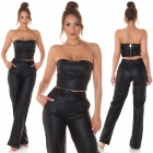 Preview: Bauchfreies Bandeau-Top im Leder-Look - schwarz