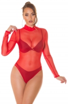 Sexy Body-Top aus transparenten Mesh-Gewebe - rot