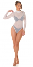Preview: Sexy Body-Top aus transparenten Mesh-Gewebe - weiß