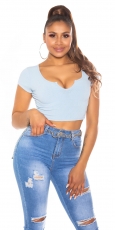 Bauchfreies Shirt mit sexy Schlitz-Cut-Out in babyblau