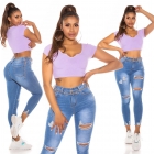 Preview: Bauchfreies Shirt mit sexy Schlitz-Cut-Out in flieder