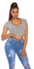 Bauchfreies Shirt mit sexy Schlitz-Cut-Out in grau