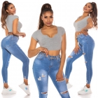 Preview: Bauchfreies Shirt mit sexy Schlitz-Cut-Out in grau