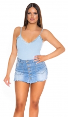 Süsses Spagettiträger-Top mit Spitzen-Verzierung - babyblau
