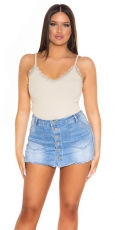 Süsses Spagettiträger-Top mit Spitzen-Verzierung - beige