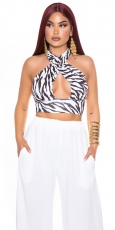 Rückenfreies Crop-Top mit Nackenbinde-Bändchen - zebra