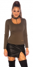 Tailliertes Langarm-Shirt mit Schoker-Band - khaki