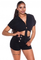 Sexy bauchfreie Bluse zum knoten in schwarz