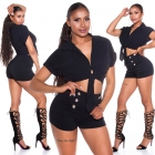 Preview: Sexy bauchfreie Bluse zum knoten in schwarz