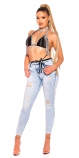 Preview: Sexy Skinny Jeans im modischen Vintage-Look - acid blue