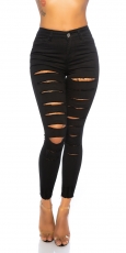 Preview: Sexy Skinny-Jeans im Destroyed-Look - schwarz