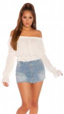 Süsses Carmen-Shirt mit Rüschen-Abschlüssen in weiß
