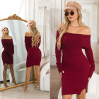 Preview: Anschmiegsames Feinstrick-Minikleid mit Umlegekragen - bordeaux