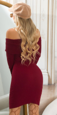Preview: Anschmiegsames Feinstrick-Minikleid mit Umlegekragen - bordeaux