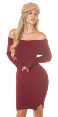 Anschmiegsames Feinstrick-Minikleid mit Umlegekragen - bordeaux