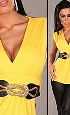 Ärmelloses Shirt im Wickel-Look mit Stretch-Gürtel in yellow sun