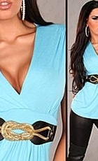 Ärmelloses Shirt im Wickel-Look mit Stretch-Gürtel in caribic blue