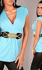 Preview: Ärmelloses Shirt im Wickel-Look mit Stretch-Gürtel in caribic blue