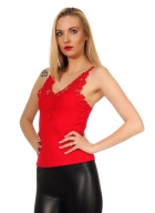 Preview: Feinripp-Top mit süssen Spitzen-Bordüren in rot