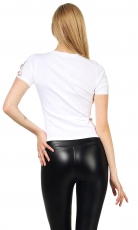 Preview: Figurbetontes Shirt mit verzierten Ärmeln - weiß