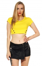 Preview: Bauchfreies Shirt mit modischen Deko-Knöpfen - yellow sun