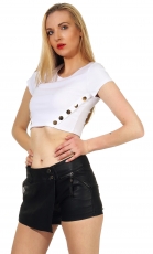 Preview: Bauchfreies Shirt mit modischen Deko-Knöpfen - weiß