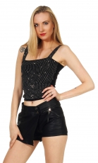 Preview: Kurz geschnittenes Feinripp-Top mit Schmucknieten - schwarz