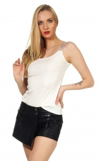 Preview: Elegantes Top mit funkelnden Strass-Träger - cremé weiß