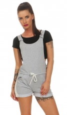 Lässige Hotpants-Latzhose mit seitlichen Streifen-Applikation in stone