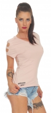 Preview: Modernes Kurzarm-Shirt mit frechem Cutouts - altrosa
